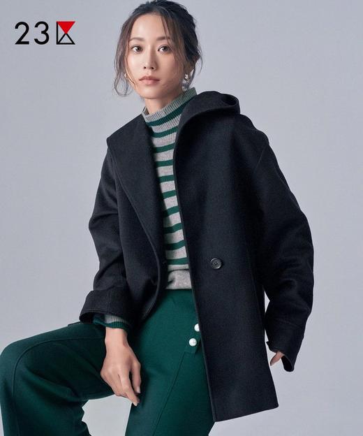 23区日系秋季通勤羊毛羊绒混纺连帽毛呢外套一粒扣短大衣商场同款 商品图0