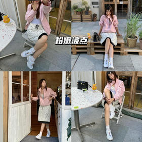 新品上身|粉色夹克搭配波点半裙，轻松驾驭春日潮流。