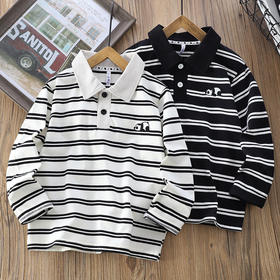 秋款110-170翻领条纹简约95%棉男童T恤衫
