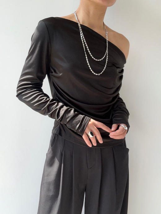 SIJIA｜AW2558 黑色醋酸针织褶皱上衣 商品图4