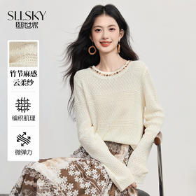 【09/26新品】熙世界波西米亚风串珠圆领针织衫女秋季宽松慵懒毛织罩衫绝美上衣