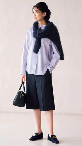 23区23区日系秋季通勤直筒羊毛混纺阔腿五分裤休闲中裤商场同款