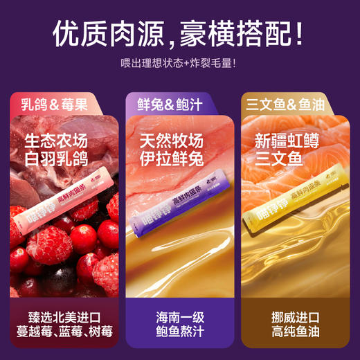喵铮铮高鲜肉主食猫条乳鸽兔肉鲍鱼汁虹鳟三文鱼油幼猫咪营养湿粮 商品图4