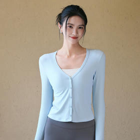 跃牌【周游世界】秋冬新款瑜伽服女V领开衫小个子修身螺纹长袖外套TP0909