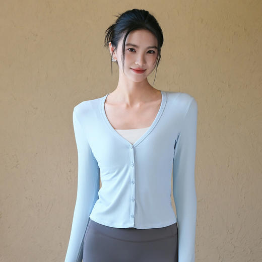 跃牌【周游世界】秋冬新款瑜伽服女V领开衫小个子修身螺纹长袖外套TP0909 商品图0