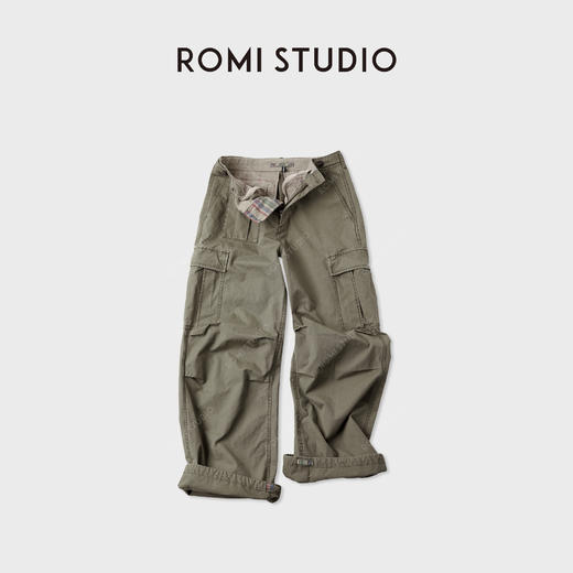 ROMI STUDIO“美式工装”多口袋平纹撞色抽拉腰头工装裤RWCAXY5149 商品图0