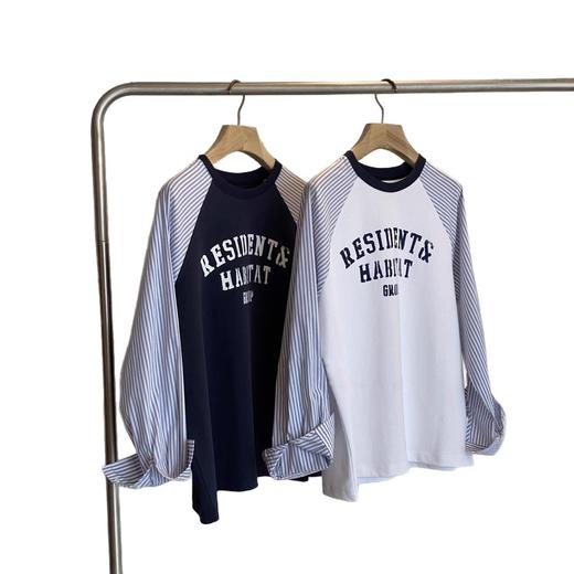 穿出时髦高衣品~2025设计师款撞色拼接条插肩袖纯棉字母T恤女款！ 商品图4