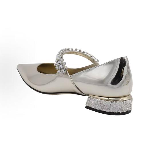 此款定做不退换 Jimmy Choo 皮革 尖头套脚 水晶 粗跟 玛丽珍鞋 女款金色 （ZX*DBG） 商品图5