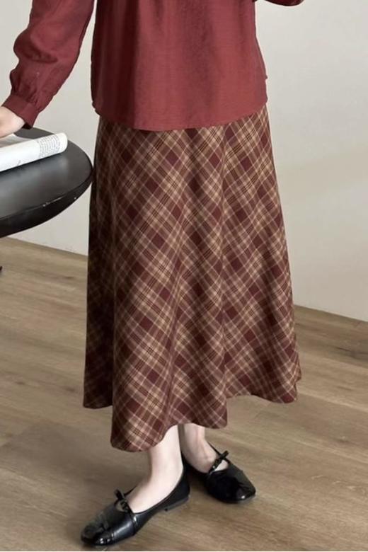 amadella 法式复古红色格纹半裙 21225 商品图3