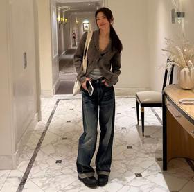 ROMI STUDIO“温暖际遇”羊驼羊毛粗针混纱复古毛衣开衫RWCAST5405