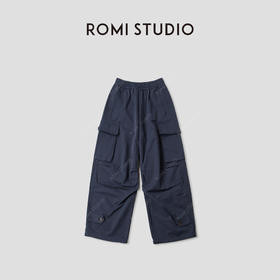 ROMI STUDIO“美式腔调”多口袋宽松棉质深蓝直筒工装裤RWCAX86173