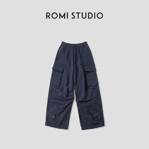 ROMI STUDIO“美式腔调”多口袋宽松棉质深蓝直筒工装裤RWCAX86173 商品图1