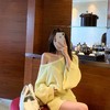 张林超LIN BOUTIQUE 慵懒性感微喇叭袖露肩圆领针织连衣裙女新款 商品缩略图1