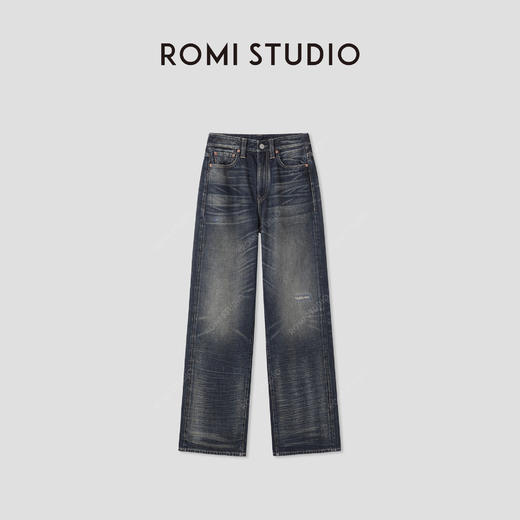 ROMI STUDIO“复古街头“重洗水做旧质感直筒破洞牛仔裤 RWCAX85984 商品图1