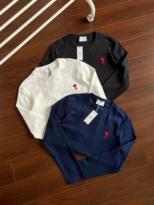 amiT恤男圆领精致刺绣小标  纯色简约长袖秋冬上衣T恤 商品图1