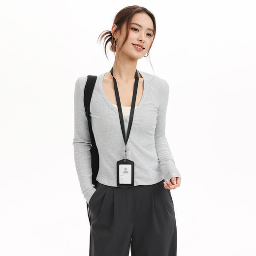 跃牌【周游世界】秋冬新款瑜伽服女V领开衫小个子修身螺纹长袖外套TP0909 商品图2