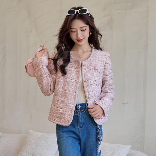 HR YJLY8621气质简约小香单排扣法式短外套 商品图0