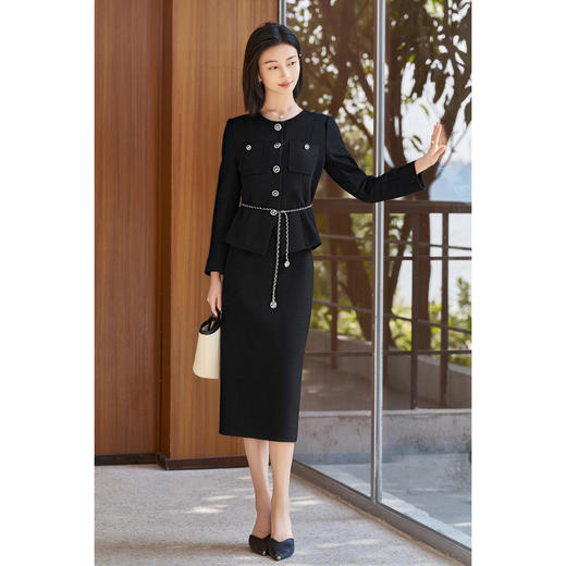 米思阳2026春季新款法式小香风黑色显瘦高级感高腰直筒半身裙女4770 商品图4