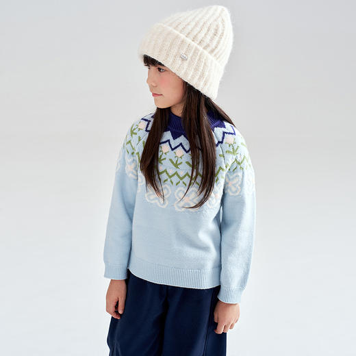 笛莎Deesha 2025冬季女童甜美费尔岛半高领套头针织衫 商品图1