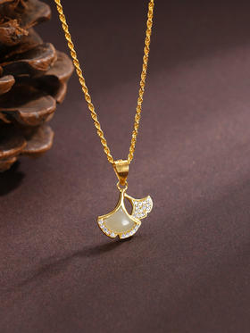 子佩集S925银【风辞】和田玉套链项链【WSF2498】银杏叶镀金25092210