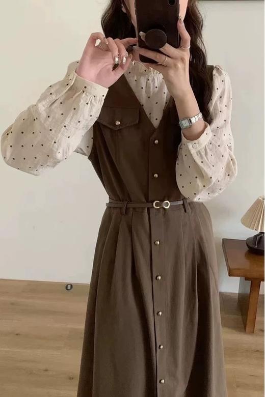 amadella 甜美复古波点衬衫背心裙两件套装 21369 商品图1