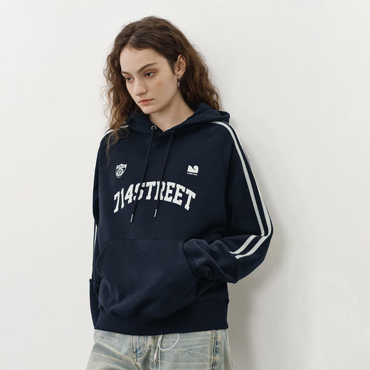 714street美式复古撞色运动风连帽卫衣男2025秋冬潮牌情侣款帽衫 商品图0