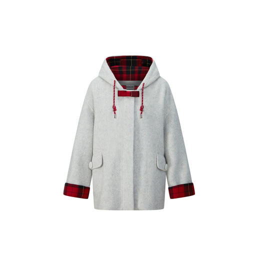 HERLIAN 2025秋冬新品双面呢拼色格纹设计中长款大衣 商品图4