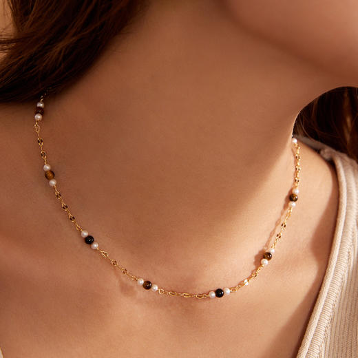 Manreya玛芮雅“金棕星络”虎眼石珍珠项链|虎眼石，珍珠，铜镀金 商品图4