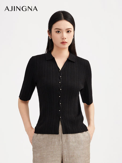 【商场同款】阿菁娜POLO领加门襟钉扣套头毛衫A30Q301009 商品图0