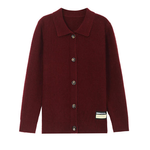 tbrk-7788秋冬新款女士翻领针织开衫 玫红色修身显瘦百搭单排扣长袖上衣 商品图4