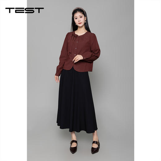 秋上新复古风灯笼袖单排扣小衫1253141 商品图1