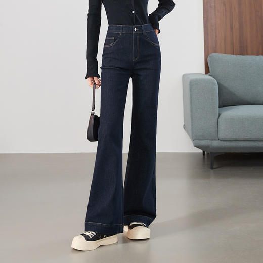 【不易褪色-筒喇牛仔】逸阳秋新品时尚撞色高弹喇叭牛仔长裤4437 商品图7