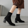 【预售5天】秋冬复古舒适粗高跟鞋女气质短靴单靴绒面瘦瘦靴裸靴WC&M3596 商品缩略图1