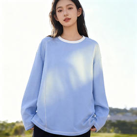 Schenvega 撞色拼接落肩长袖T恤卫衣/插色领长袖T恤卫衣 柔软舒适 修饰身形 4色可选