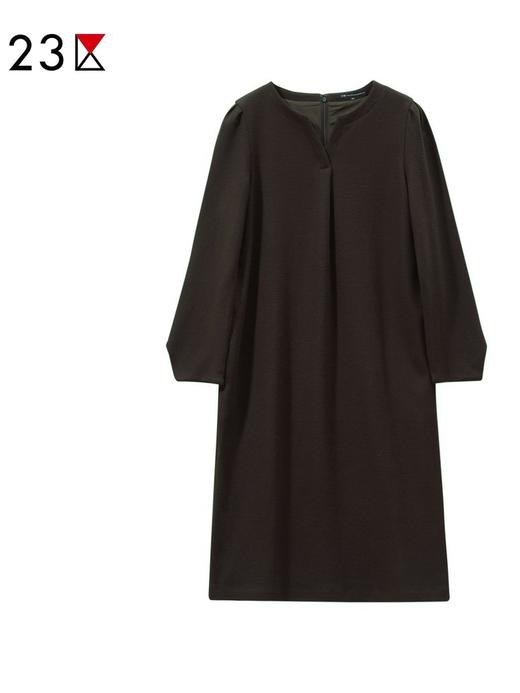 23区日系秋冬季通勤宽松纯羊毛直筒连衣裙V领套头连身裙商场同款 商品图4