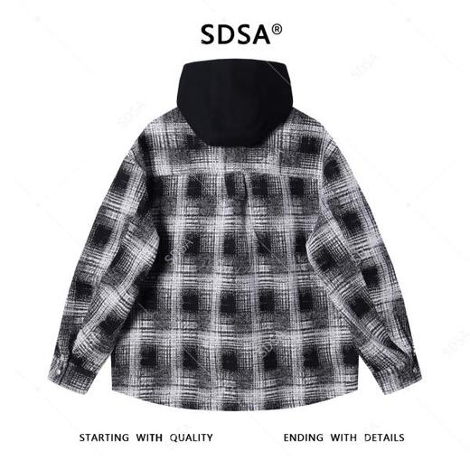SDSA秋冬新款痞帅男装韩版撞色格纹拼接抽绳连帽衬衫百搭时尚外套 商品图4