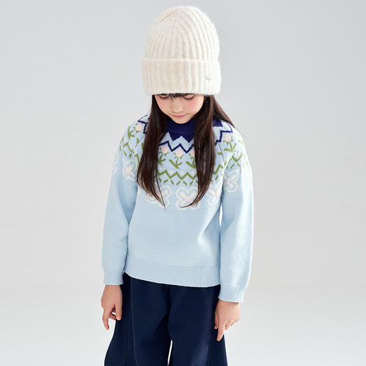 笛莎Deesha 2025冬季女童甜美费尔岛半高领套头针织衫 商品图3