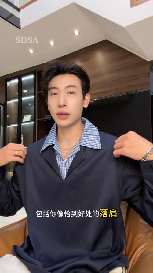 SDSA男士秋冬新款痞帅男装潮牌拼接翻领长袖衬衣下摆松紧设计百搭 商品图0