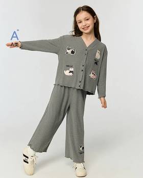 【春上新】8楼爱慕儿童Aimer Kids女孩躲猫猫阔腿九分裤AK142J551，吊牌价429元