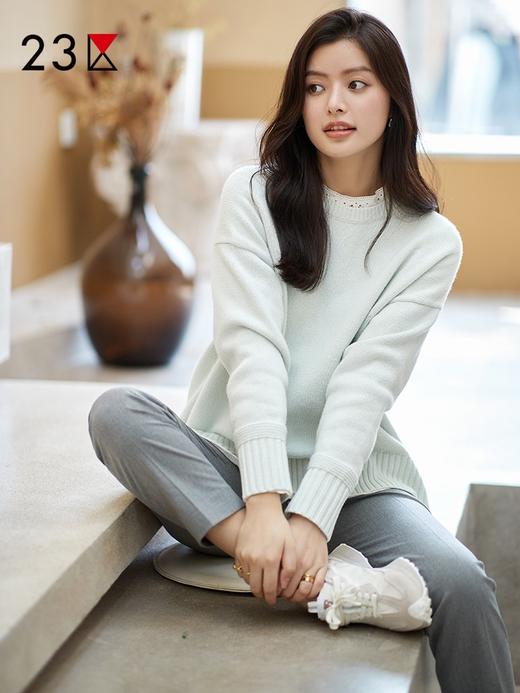 23区日系秋季通勤宽松羊毛羊绒混纺圆领套头毛衣针织毛衫商场同款 商品图2