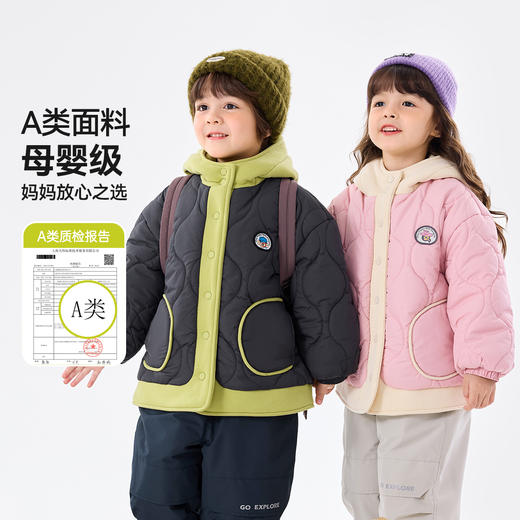 嘟嘟家男童棉服冬季儿童防泼水连帽外衣女童百搭短款加厚洋气外套 商品图1