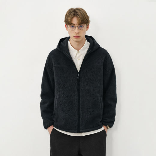 714street纯色羊羔绒连帽夹克百搭宽松2025新款工装棉服男秋冬 商品图0
