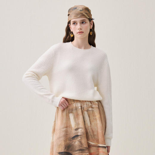 谜底套头针织衫长袖2025年冬季新品蓬松保暖圆领毛衣女254MZ1899 商品图0