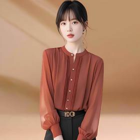 2025秋季新款御姐轻熟风上衣圆领长袖薄款质感优雅时尚百搭衬衫女