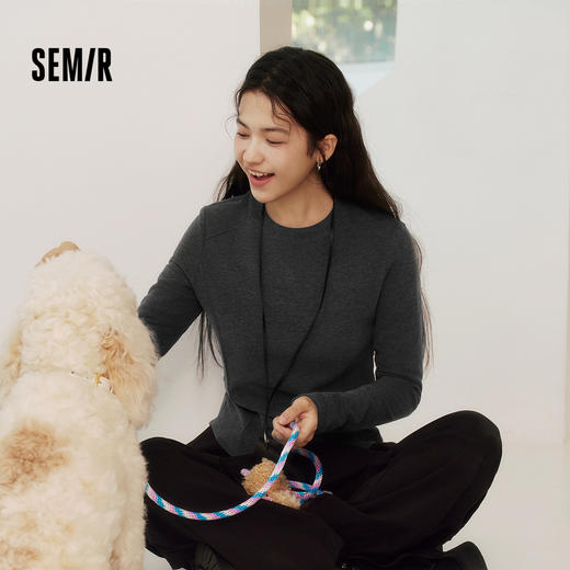 森马长袖T恤女冬鱼骨分割上衣正肩修身纯色2025新款显瘦软糯衣服 商品图1