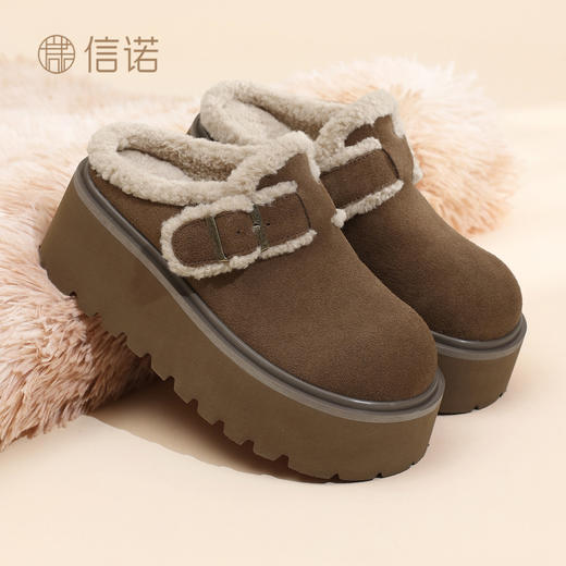 信诺复古勃肯鞋厚底增高包头毛毛外穿半拖鞋加绒女鞋2025冬季新款X5M126-185 商品图0