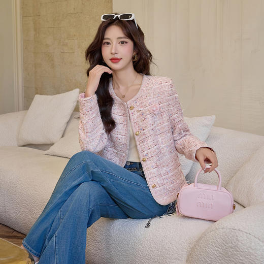 HR YJLY8621气质简约小香单排扣法式短外套 商品图3