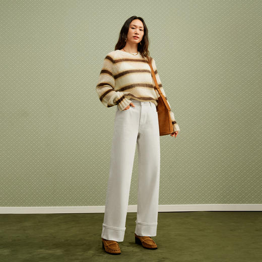 【白色翻边薯条裤】simplepieces秋新款SPS牛仔女微弹宽松直筒裤 商品图2