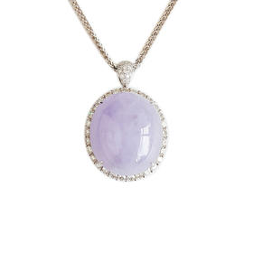 【天然正品】A货翡翠AU750收藏级白金豪镶钻镶天然细腻糯冰种浓紫紫罗兰蛋面翡翠戒指项链两用款18号（戒圈可改）女士230925NJM20现售价：28800