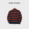 ROMI STUDIO“秋日絮语”7针绵羊毛双面条纹橙蓝毛织外套RWCASY5940 商品缩略图1